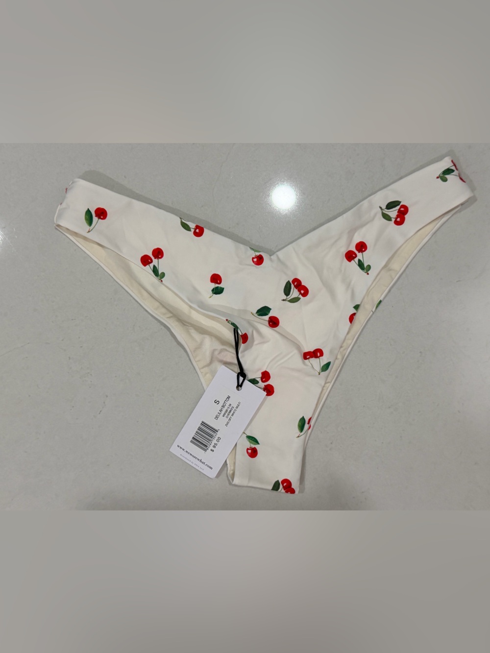 We Wore What Cherry Print Bikini Bottoms - White with Red Cherries